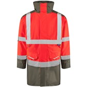 Leo Workwear Tawstock Red/Grey Two Tone EcoViz 4K Baffle Lined Waterproof Hi Vis Jacket