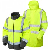 Leo Workwear Yellow Waterproof Breathable 3-in-1 Hi Vis Clovelly Jacket with Hartland Fleece