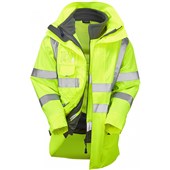 Leo Workwear Yellow EcoViz Waterproof Breathable 3-in-1 Hi Vis Clovelly Jacket with Hartland Fleece