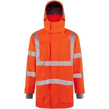 Leo Workwear Petroc Rail Orange EcoViz 10K Fleece Lined Waterproof Hi Vis Anorak Jacket