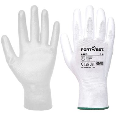 Portwest A120 White PU Grip Glove with PU Palm Coating - 13g