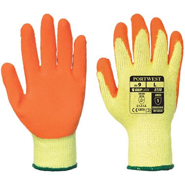 Portwest A150 Classic Orange Latex Grip Gloves - 10g