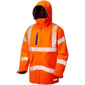 Leo Workwear Marisco Orange LTEC 20K High Performance Waterproof Breathable Hi Vis Jacket