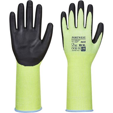 Portwest A632 Green Cut D Long Cuff Glove with Nitrile Foam Coating - 13g