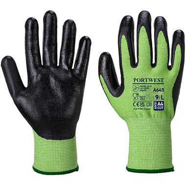 Portwest A645 Green Cut D Gloves with Nitrile Foam Coating - 13g