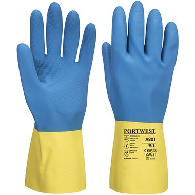 Portwest A801 Double Dipped Latex Chemical Resistant Gauntlet Gloves 30cm