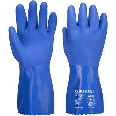 Portwest A881 Marine Ultra PVC Chemical Resistant Gauntlet Gloves 30cm with Sandy Palm Finish