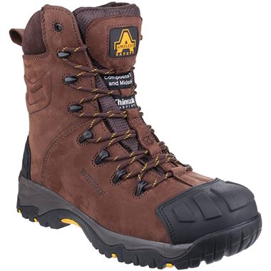 Amblers AS995 Brown Metal Free Composite Thinsulate High Leg Side Zip Waterproof Safety Boot S3 WR CI HRO SRC