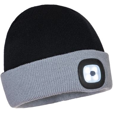 Portwest B034 Black & Grey Two Tone LED Rechargeable Beanie