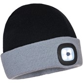 Portwest B034 Black & Grey Two Tone LED Rechargeable Beanie