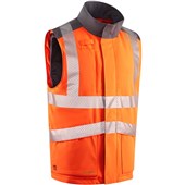 Leo Workwear Halsinger Orange Performance+ EcoViz Fleece Lined Padded Hi Vis Bodywarmer