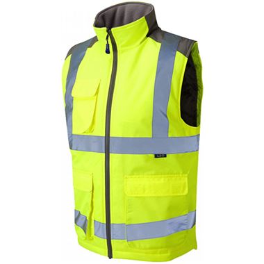 Leo Workwear Torrington Yellow EcoViz Baffle Lined Hi Vis Bodywarmer