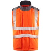 Leo Workwear Halsinger Orange Performance+ EcoViz Fleece Lined Padded Hi Vis Bodywarmer