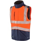 Leo Workwear Halsinger Orange Performance+ EcoViz Fleece Lined Padded Hi Vis Bodywarmer