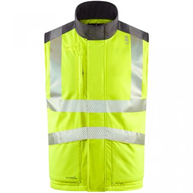 Leo Workwear Halsinger Yellow Performance+ EcoViz Fleece Lined Padded Hi Vis Bodywarmer
