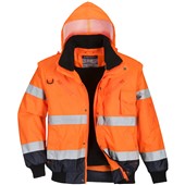 Portwest C465 Orange/Navy Fur Lined Waterproof 3 in 1 Hi Vis Bomber Jacket