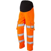 Leo Workwear Verity Orange Polycotton Women's Hi Vis Maternity Cargo Trouser