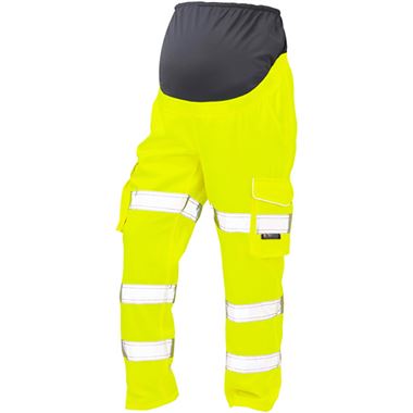 Leo Workwear Verity Yellow Polycotton Women's Hi Vis Maternity Cargo Trouser