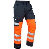 Leo Workwear Bideford Rail Orange/Navy EcoViz Two Tone Polycotton Hi Vis Cargo Trouser