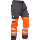 Leo Workwear Bideford Rail Orange/Navy EcoViz Two Tone Polycotton Hi Vis Cargo Trouser