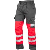 Leo Workwear Bideford Red/Grey EcoViz Two Tone Polycotton Hi Vis Cargo Trouser