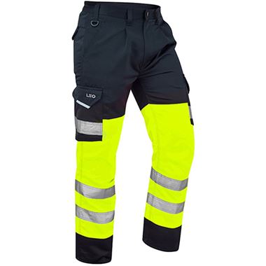 Leo Workwear Bideford Yellow EcoViz Two Tone Polycotton Hi Vis Cargo Trouser