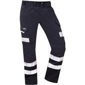 Leo Workwear Ilfracombe Navy EcoViz Poly/Cotton Hi Vis Cargo Trousers