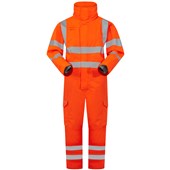Leo Workwear Watertown Orange EcoViz 10KX Waterproof Breathable Stretch Hi Vis Coverall