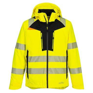 Portwest DX462 DX4 Yellow Stretch Waterproof Breathable Hi Vis Shell Rain Jacket