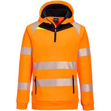 Portwest DX482 DX4 Orange Lined Stretch 1/4 Zip Hi Vis Hoodie