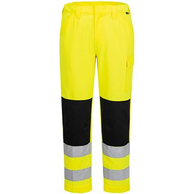 Portwest Essential ES046 Yellow Polycotton Hi Vis Cargo Trousers with Kneepad Pocket