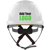 JSP EVOLite Skyworker Custom Printed Industrial Working At Height Safety Helmet - Vented Wheel Ratchet Micro Peak