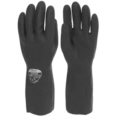 Polyco GI/6406 Industrial Black Rubber Chemical Resistant Gauntlet Gloves 32cm