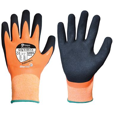 Polyco Grip It Oil C3 Cut B Cut Resistant Gloves GIOK3 with Nitrile Coating - 13g