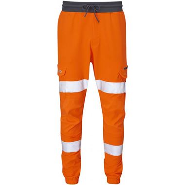 Leo Workwear Hawkridge Orange EcoViz 4X Stretch Hi Vis Jog Trouser