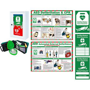 Schiller FRED PA-1 Automatic Defibrillator Bundle with Wall Cabinet