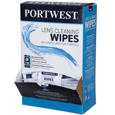 Portwest PA01 Lens Cleaning Wipes - 100 Individually Packaged in Dispenser Box