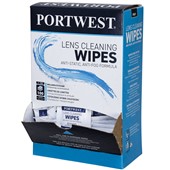 Portwest PA01 Lens Cleaning Wipes - 100 Individually Packaged in Dispenser Box