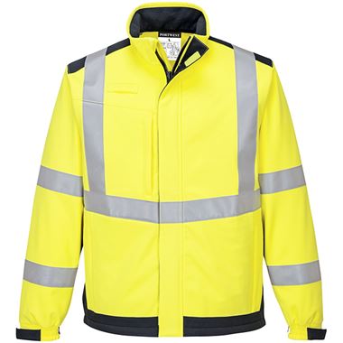 Portwest MV72 Yellow/Navy Modaflame Softshell Inherent Flame Resistant Anti Static Arc Hi Vis Softshell Jacket