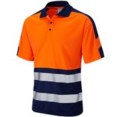 Leo Workwear Watersmeet Orange/Navy EcoViz Performance Dual Colour Hi Vis Polo Shirt