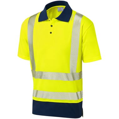 Leo Workwear Mortehoe Yellow/Navy EcoViz Performance Dual Colour Hi Vis Polo Shirt