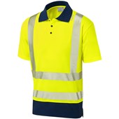 Leo Workwear Mortehoe Yellow/Navy EcoViz Performance Dual Colour Hi Vis Polo Shirt