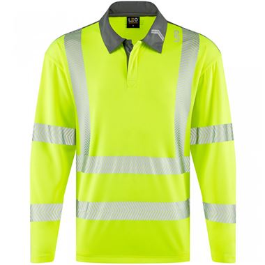 Leo Workwear Georgeham Yellow EcoViz Coolmax Performance+ Long Sleeve Hi Vis Polo Shirt