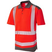 Leo Workwear Peppercombe Red/Grey EcoViz Performance Dual Colour Hi Vis Polo Shirt