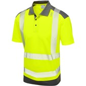Leo Workwear Peppercombe Yellow/Grey EcoViz Performance Dual Colour Hi Vis Polo Shirt