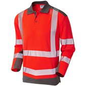 Leo Workwear Wringcliff Red EcoViz Performance Dual Colour Hi Vis Long Sleeved Polo Shirt