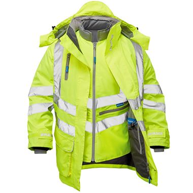 Pulsar P314-R Yellow GRS Recycled 4-in-1 Waterproof Hi Vis Storm Coat c/w Interactive Bodywarmer