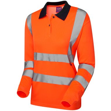 Leo Workwear Beaford Rail Orange EcoViz Comfort Women's Hi Vis Long Sleeved Polo Shirt
