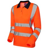Leo Workwear Beaford Rail Orange EcoViz Comfort Women's Hi Vis Long Sleeved Polo Shirt