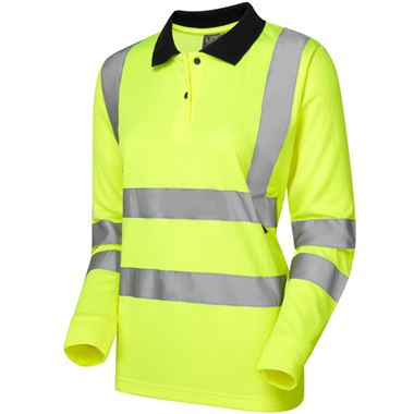 Leo Workwear Beaford Yellow EcoViz Comfort Women's Hi Vis Long Sleeved Polo Shirt